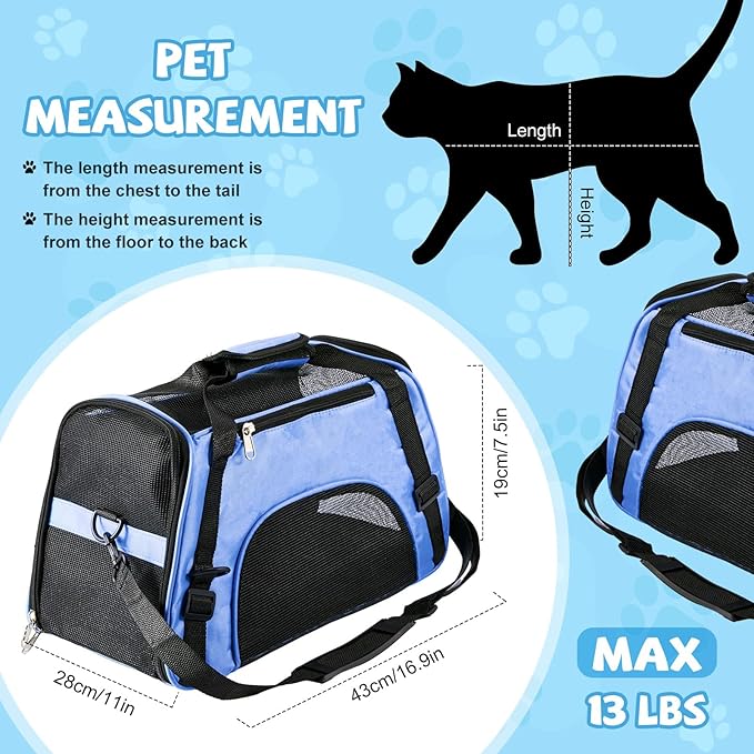 Sweetude 4 Pcs Cat Carrier Soft Pet Carrier for Cat Under 13lbs, 16.9X 11x 7.5 Inch, Soft Sided Foldable Comfortable Portable Carrying Bag for Cat Small Dog Pet Travel (Black, Gray, Pink, Blue)
