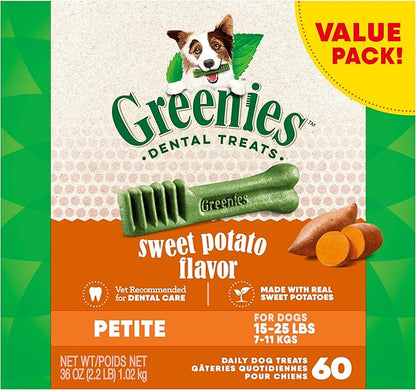Greenies Petite Dental Dog Treats, Sweet Potato Flavor, 36 oz. Pack (60 Treats)
