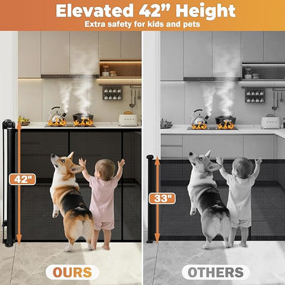 236" Retractable Baby Gates Dog Gate Extra Wide, 42" Tall Child Pet Safety Gate with Reinforced Strips for Stairs, Long Mesh Garage Gates Fence for Outdoor Indoor Large Openings Driveway Decks Patio