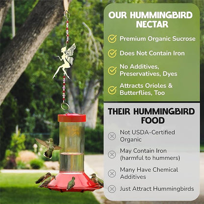 Premium USDA-Certified Organic Hummingbird Food, 8-8oz Packets of Natural Nectar, Outdoor Feeding Essentials (Without Feeder, 8 Pack)