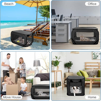 37 Inch Collapsible Dog Crate with Mat Liner Pop up Dog Kennel Waterproof Portable Car Seat Kennel Travel Crate for Pet Indoor Outdoor Cat Bed Collection(Black)