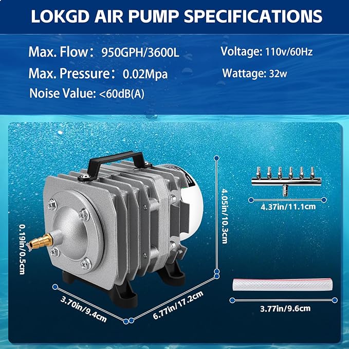 950/1110GPH Aquarium Air Pump,Fish Tank Air Pump with Adjustable Flow,3600/4200L Multi Purpose Commercial Air Pump for Aquarium,Pond,Hydroponic