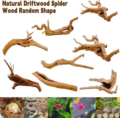 Hamiledyi 6PCS Aquarium Driftwood 6-8in Natural Spider Wood Branches Reptiles Aquarium Fish Tank Decoration Assorted