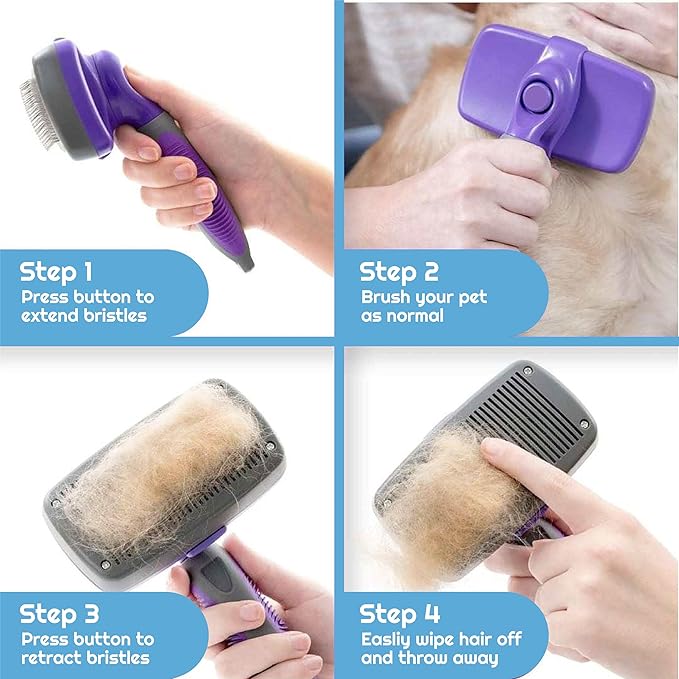 Pro-Grooming, Self-Cleaning Slicker Brush for Your Pets. BEST grooming and shedding brush for everyday use. Safe for sensitive skin and ergonamically designed. (BLUE)