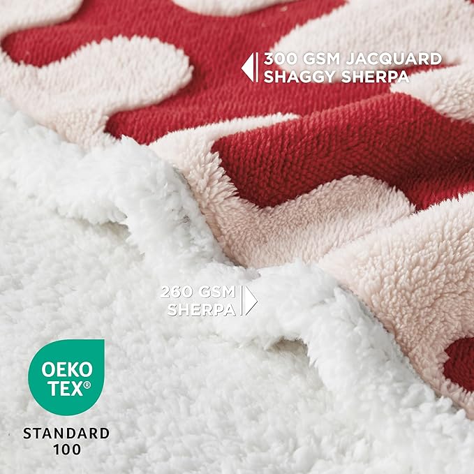 Lesure Waterproof Dog Blanket for Large Dogs - Washable Double Sided Dog Blankets with Warm Jacquard Shag and Soft Sherpa Fleece, Pet Cat Blanket for Couch Protection, 3D Textured Wave, Red