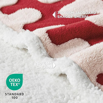 Lesure Waterproof Dog Blanket for Large Dogs - Washable Double Sided Dog Blankets with Warm Jacquard Shag and Soft Sherpa Fleece, Pet Cat Blanket for Couch Protection, 3D Textured Wave, Red