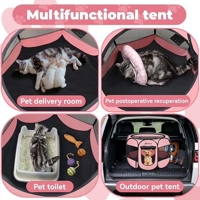 Dog Cat Playpen Indoor Outdoor for Puppy Pet Dog Cat Recovery After Surgery, Dog Tent Crates Cage Indoor/Outdoor, Portable Pop Up Dog Kennel with Carrying Case for Travel (Premium Pink, Small)