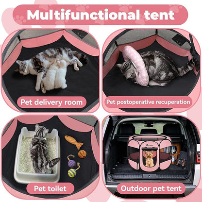 Dog Cat Playpen Indoor Outdoor for Puppy Pet Dog Cat Recovery After Surgery, Dog Tent Crates Cage Indoor/Outdoor, Portable Pop Up Dog Kennel with Carrying Case for Travel (Premium Pink, Small)