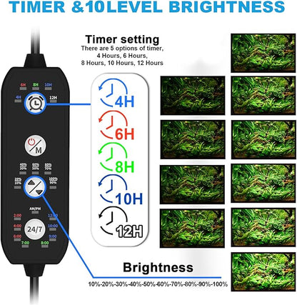 SEAOURA Led Aquarium Light for 24 Inch to 30 Inch Fish Tank, 24/7 Cycle and DIY Mode, Full Spectrum, 7 Colors, Auto On/Off, Adjustable Timer/Brightness, 22W Fish Tank Lights with Extendable Bracket