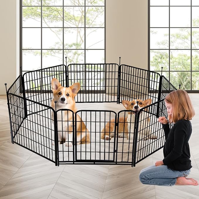 48 in(H) Decorative Garden Fence with Gate,8 Panels Total 17.7 Ft(L) Heavy Duty Iron Animal Barrier Fence for Yard,Suitable for Indoor Pet Or Outdoor Dog Fencing, Garden Border Fence