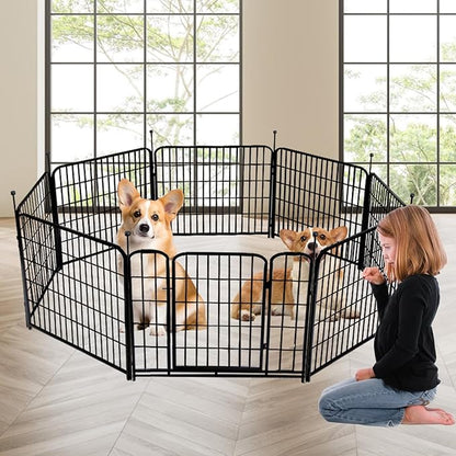 48 in(H) Decorative Garden Fence with Gate,8 Panels Total 17.7 Ft(L) Heavy Duty Iron Animal Barrier Fence for Yard,Suitable for Indoor Pet Or Outdoor Dog Fencing, Garden Border Fence