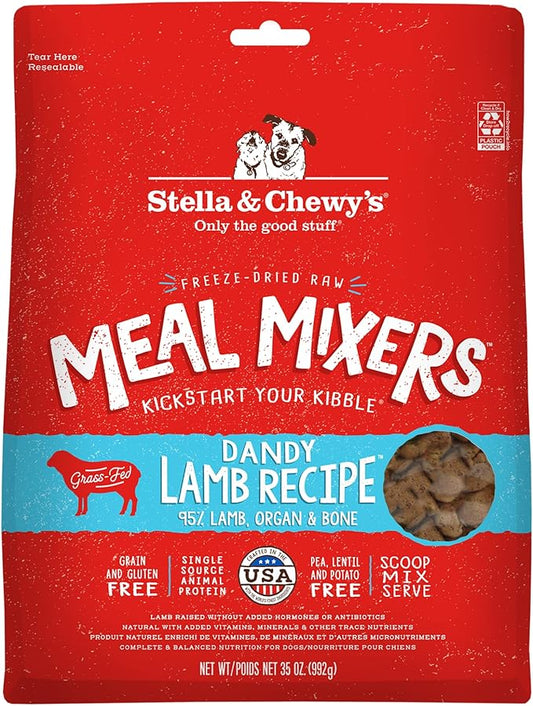 Stella & Chewy's Freeze Dried Raw Dandy Lamb Meal Mixer  Dog Food Topper for Small & Large Breeds  Grain Free, Protein Rich Recipe  35 oz Bag