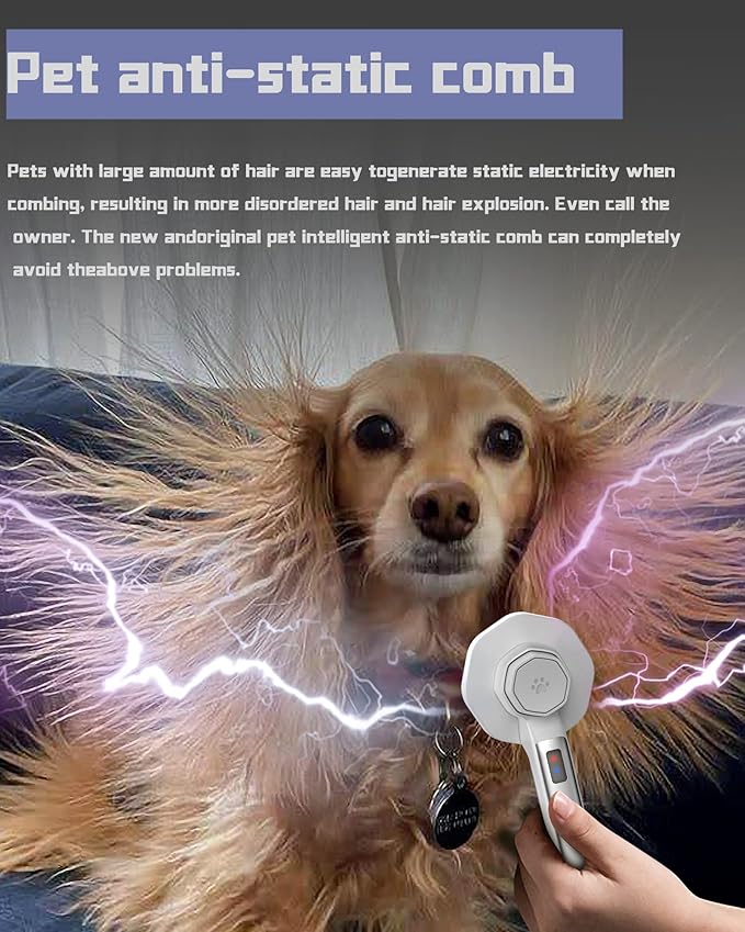 Eliminate Static Electricity Pet Grooming Brush,Self Cleaning Slicker Brush,Pet hair removal brush, Shedding Antistatic Brush for Dogs Cats Rabbit & More. (Grey)