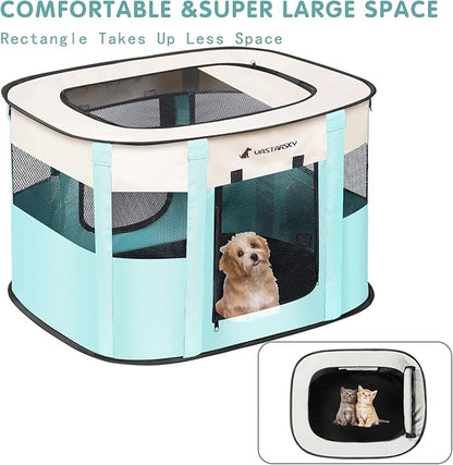 Foldable Pet Playpen,Cat Puppy Playpen,Portable Dog Cage Soft Portable Exercise Kennel Tent,Puppy Kitten Pen Indoors/Outdoors Pet Tent Fence (Medium (32"*24"*22"), Green)