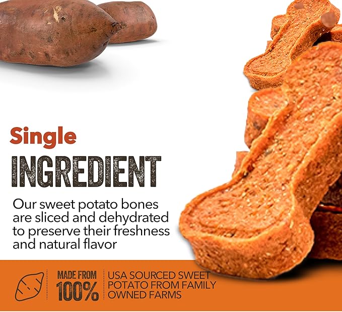 Gaines Family Farmstead Sweet Potato Dog Bones, All-Natural, Grain Free Dog Treats for All Ages & Breeds, Great for Training and Rewards, Made in USA, 8 Ounce Bag