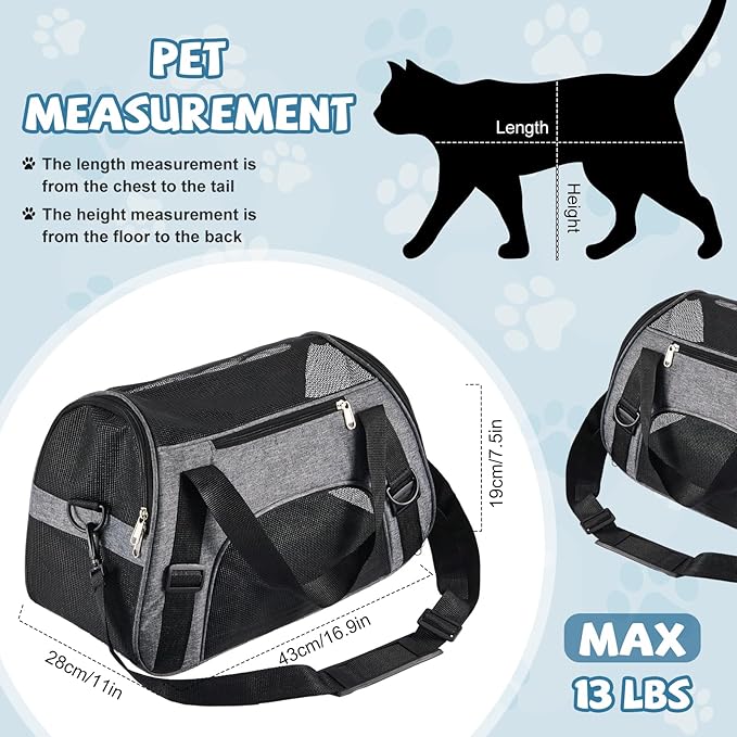 Sweetude 4 Pcs Cat Carrier Soft Pet Carrier for Cat Under 13lbs, 16.9X 11x 7.5 Inch, Soft Sided Foldable Comfortable Portable Carrying Bag for Cat Small Dog Pet Travel (Black, Gray)