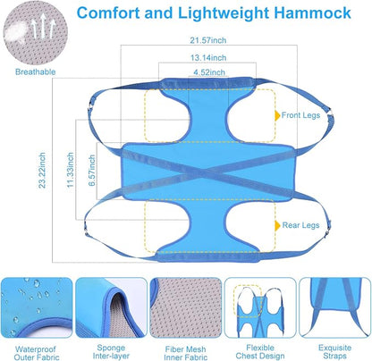 Dog Grooming Hammock, Pet Grooming Harness for Dogs&Cats, Multi Hammock Restraint Bag with Adjustable Grooming Loop/Stainless D-Hooks/Nail Clippers/Trimmer/Nail File for Pet Nail Trimming, Care (M)