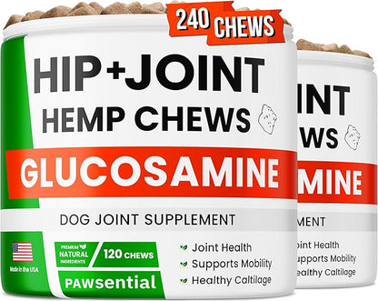 Advanced Hemp Hip & Joint Supplement for Dogs - Glucosamine for Dogs - Dog Joint Pain Relief Treats - Chondroitin Turmeric MSM Hemp Oil - Hemp Treats for Joint Health - Senior Mobility Support Chew