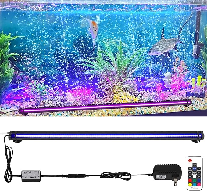Submersible Fish Tank Aquarium Light: Underwater Aquarium Bubble Lights with Adjustable Brightness Colors -IP68 Waterproof Bubble Lights with Remote and Suction Cups for 20-25 inch Aquarium Fish Tank