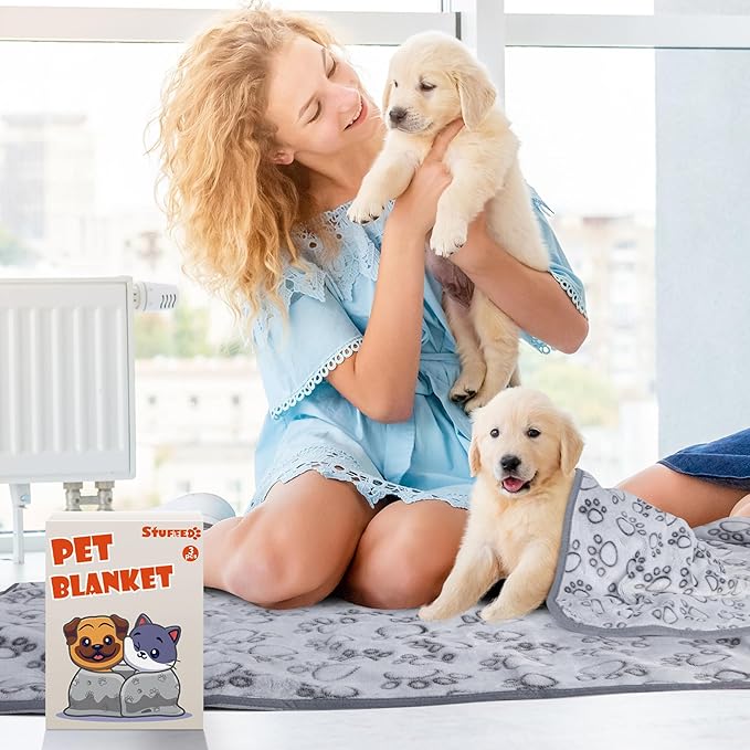 Stuffed Premium Soft Dog Couch Blanket, with Flannel Cute Paw Print, 30 * 70 inches, Cat Blanket Puppy Supplies Dog Products Stuff Essentials, Blue