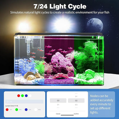 Bluetooth LED Aquarium Light with APP Control, 3 Modes for 48-54 Inch Fish Tank Light with Full Spectrum White Blue Red Green Lights, IP68 Waterproof with Extendable Brackets for Freshwater