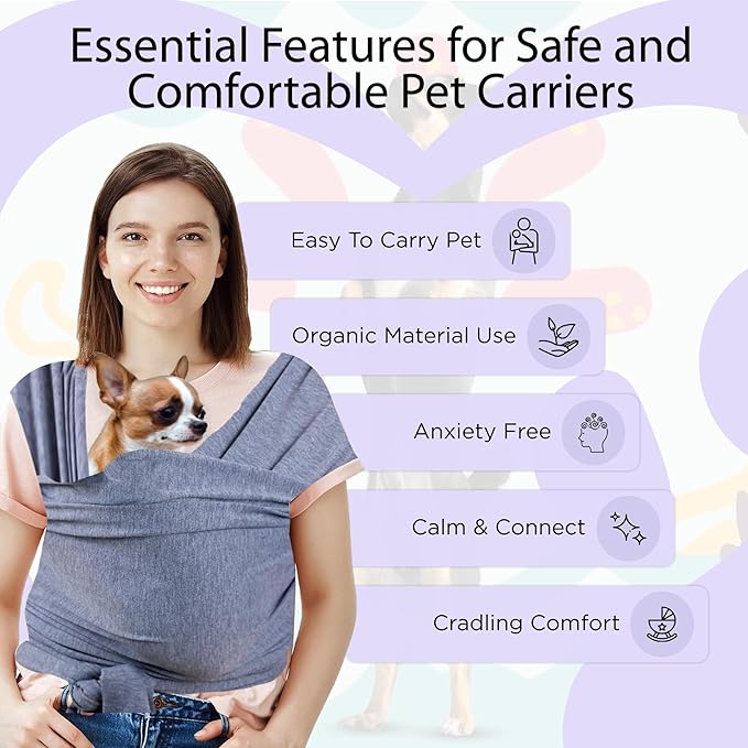 Sling Carrier for Small Dogs and Cats, Cat Carrier Pouch, Puppy Sling, Dog Chest Wrap, Cat Wraps, Dog Sling, Cat Sling, Comfortable, Weight-Distributing Pet Sling, Travel and Daily Use (Black).