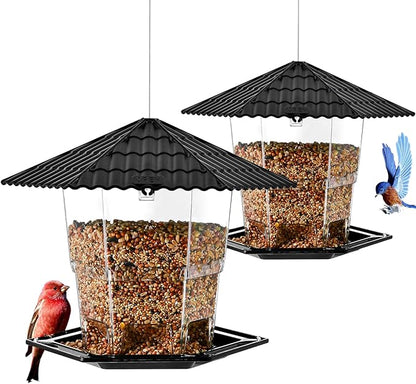 Bird Feeders for Outdoors Hanging Birds Feeder Wild Birds Seed, Black 2 Pack B