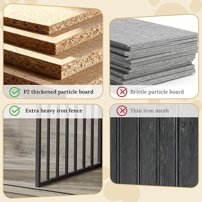 Rovibek 60.6" Double Dog Crate Furniture, Large Dog Kennel Furniture TV Stand for 2 Dogs, Furniture Style Dog Crates End Table, Wood Crates for Dogs Grey