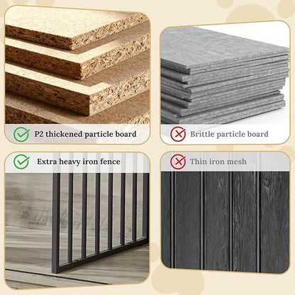 Rovibek 60.6" Double Dog Crate Furniture, Large Dog Kennel Furniture TV Stand for 2 Dogs, Furniture Style Dog Crates End Table, Wood Crates for Dogs Grey