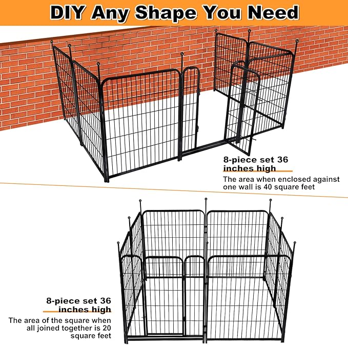 36 in(H) Garden Fence With Gate, Wide Gate Low Threshold, 8 Panels Total 17.7 ft(L) Heavy Duty Iron Animal Barrier Fence For Yard, Suitable For Indoor Or Outdoor Dog Fencing,Garden Border Fence