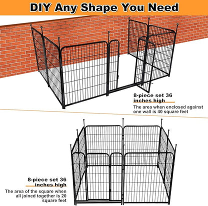 36 in(H) Garden Fence With Gate, Wide Gate Low Threshold, 8 Panels Total 17.7 ft(L) Heavy Duty Iron Animal Barrier Fence For Yard, Suitable For Indoor Or Outdoor Dog Fencing,Garden Border Fence