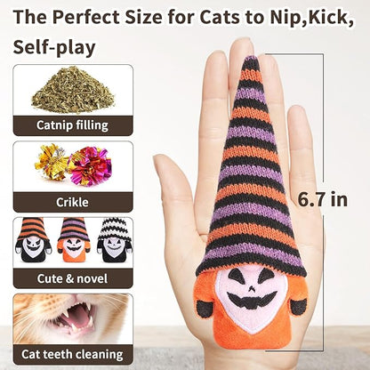 Retro Shaw Cat Toys, Halloween Gnomes 3Pcs, Crinkle Sound Catnip Toys for Indoor Cats Kitten, Interactive Cat Nip Chew Kitty Kicker Toy for All Pet Breeds