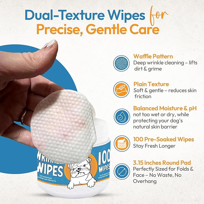 Bulldog Wrinkle Wipes & Cream Bundle - Deep Cleaning Wrinkle Wipes + Soothing Dog Wrinkle Cream - Hypoallergenic for Bulldogs, Pugs, Frenchies (100 Wipes + 85g Cream)