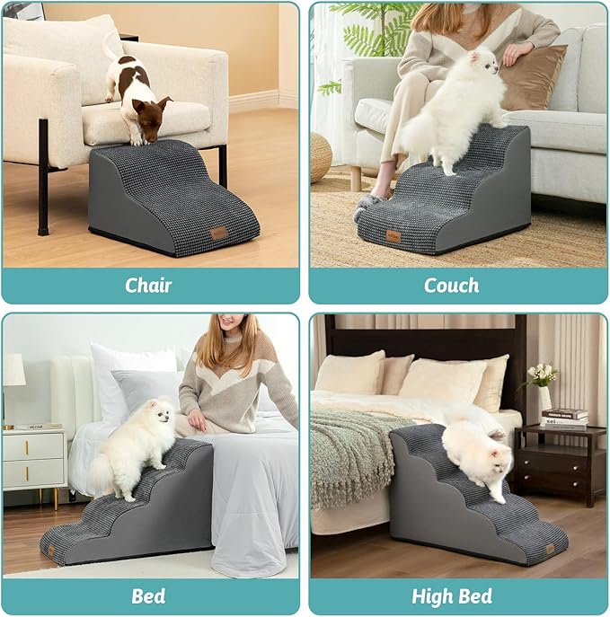Dog Stairs for Bed, Small Dogs Ramp with Leakproof Fabric Cover, Foam Pet Steps for Cat and Sofa, Lightweight, Non-Slip, Durable, Comfort (Dark Grey, 15.7x19.7x11.8in, 2)