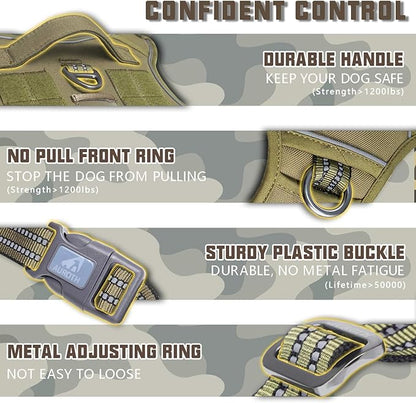 Auroth Tactical Dog Harness for Large Dogs No Pull Adjustable Pet Harness Reflective K9 Working Training Easy Control Pet Vest Military Service Dog Harnesses Army Yellow L