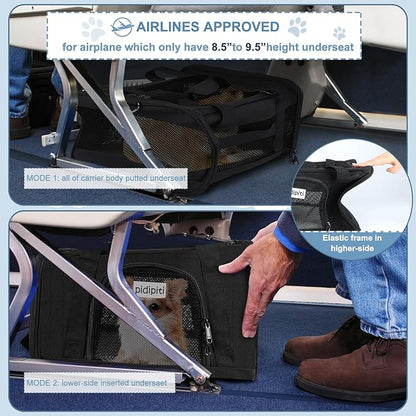 17 x 12 x 8.5 TSA Approved pet Carrier for Extra-Small Dog Under 6-8 lbs and Small cat Under 8-10 lbs,10.5'' Higher Side with Elastic Frame to Putted underseat for jetblue Spirit Airlines.
