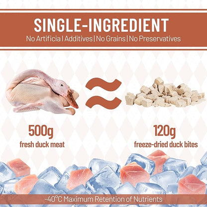 Just Try 6.35 oz Freeze Dried Duck Cubes Dog Treats & Cat Treats, Single Ingredient, Natural Training Treats, Grain Free, High Protein, Low Fat, Supports Skin & Joint Health, Rich in Vitamin B