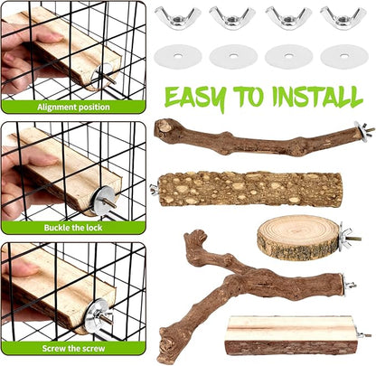 Natural Wood Bird Perches for Cage, Parrot Perch Stand & Platform, Bird Cage Accessories for Parakeets, Cockatiels, Conures, Lovebirds (Brown, Natural Grapewood Variety Set - 8PCS)