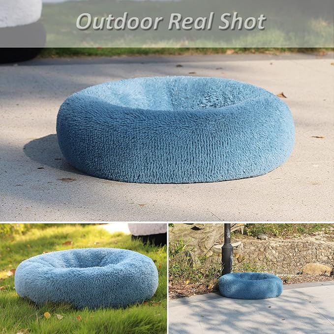 Dog Beds for Medium Dogs Washable Calming Bed for Dogs Blue Fluffy and Soft Dog Bed Anti Anxiety Faux Fur Round Medium Sized Pet Bed for Dogs