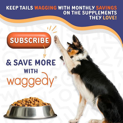 waggedy Hip and Joint Turmeric  Complete Dog Supplements for Joints with Glucosamine, MSM, HA & Omega Fatty Acids  Daily Glucosamine for Dogs to Improve Flexibility & Mobility (120 Dog Chews)