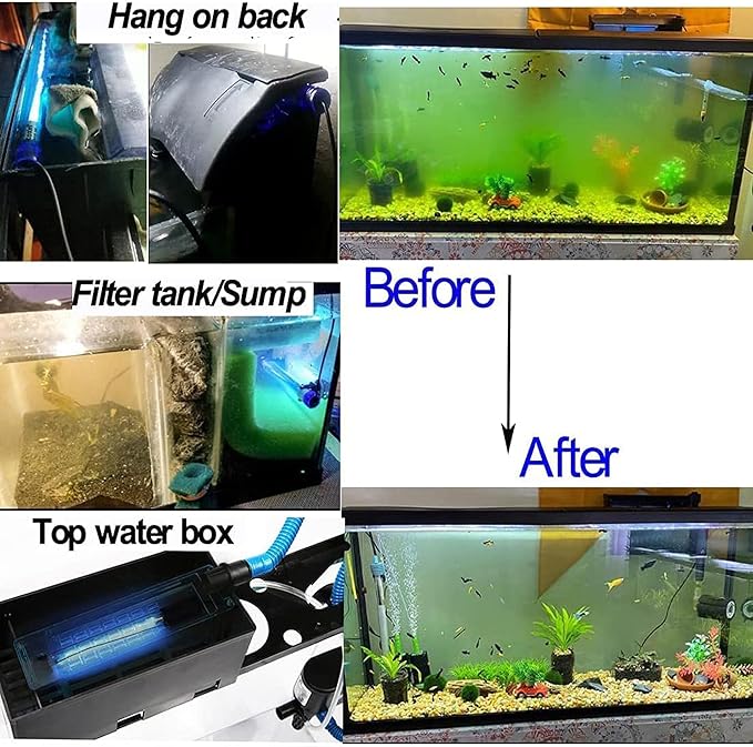 Aquarium UVC Clean Light Algae Clear Green Bloom Clean Fish Tank UVC Water Clean Lamp for Sump Pond Filter Tank (3W with Timer)
