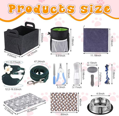 Abbylike 50 Pcs Puppy Supplies Starter Kit for Small Dogs Puppy Essentials Includes Leash, Bowls, Teeth Brushes, Water Bottle, and More Accessories for Dogs Christmas Welcome Gift(Black)