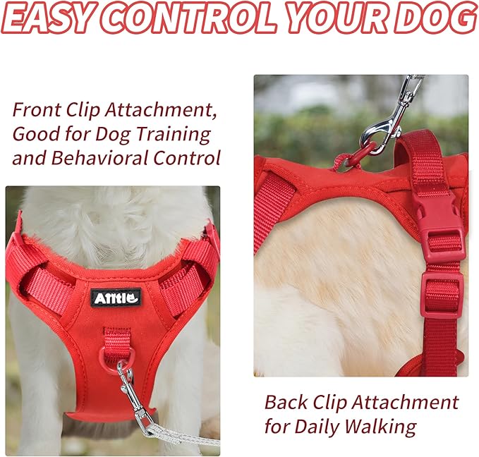 AIITLE Easy Walk Dog Harness, No Pull Pet Harness with 4-Point Adjustable Design, Easy Control Handle for Walking Running Training, Escape Proof Vest Harness for Small and Medium Dogs Red S
