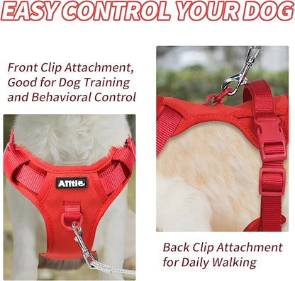 AIITLE Easy Walk Dog Harness, No Pull Pet Harness with 4-Point Adjustable Design, Easy Control Handle for Walking Running Training, Escape Proof Vest Harness for Small and Medium Dogs Red S