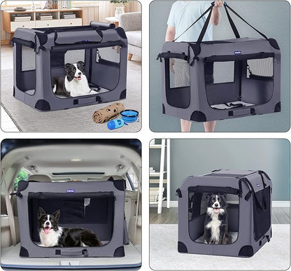 Petprsco Portable Dog Crate - 32"x23"x23" Collapsible Dog Travel Crate for Medium/Large Dogs with Soft Blanket, Foldable Bowl & Poop Bag Dispenser - Indoor & Outdoor Use