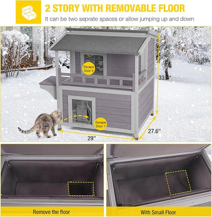 Aivituvin Insulated Outdoor Cat House for Winter Weatherproof Outside Feral Cat Shelter with Liner