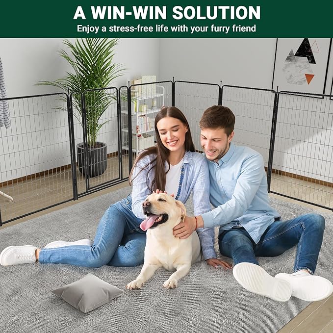 Dog Playpen,48" Height 18 Ft(L) 8 Panels Pet Play Pen, Indoor/Outdoor,Heavy Duty Metal Pet Exercise Pen, Wide Door Low Threshold,Portable Pet Playpen for Rv Camping Garden Yard, Quick Install