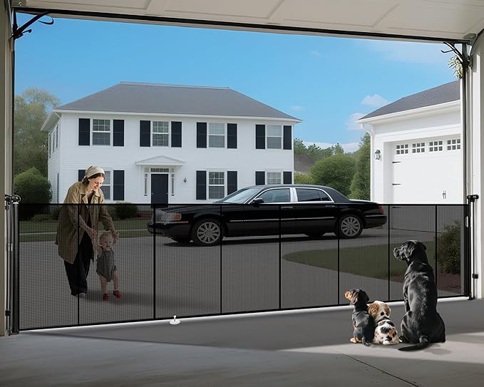 200" Retractable Baby Gates Dog Gate Extra Wide, 42" Tall Child Pet Safety Gate with Reinforced Strips for Stairs, Long Mesh Garage Gates Fence for Outdoor Indoor Large Openings Driveway Decks Patio