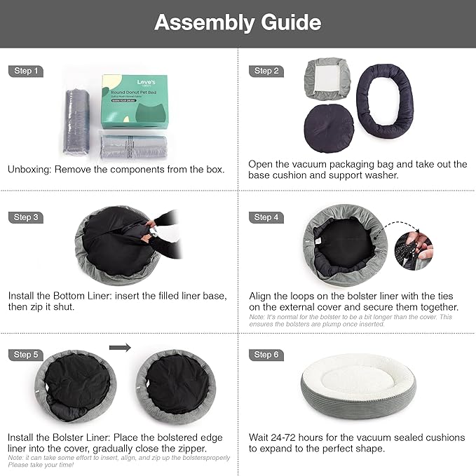 Love's cabin Round Donut Cat and Dog Cushion Bed, 36in Pet Bed for Cats or Small Dogs, Anti-Slip Water-Resistant Bottom, Super Soft Durable Fabric Pet beds, Washable Cat Dog Bed Stripe Grey