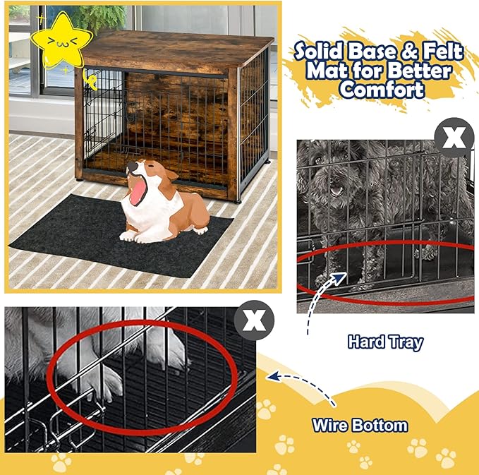 Tangkula Dog Crate Furniture with Removable Tray/Felt Mat, Wood Dog Cage End Table for Small & Medium Dogs, Industrial Double Doors Chew-Proof Dog House Dog Kennel Indoor